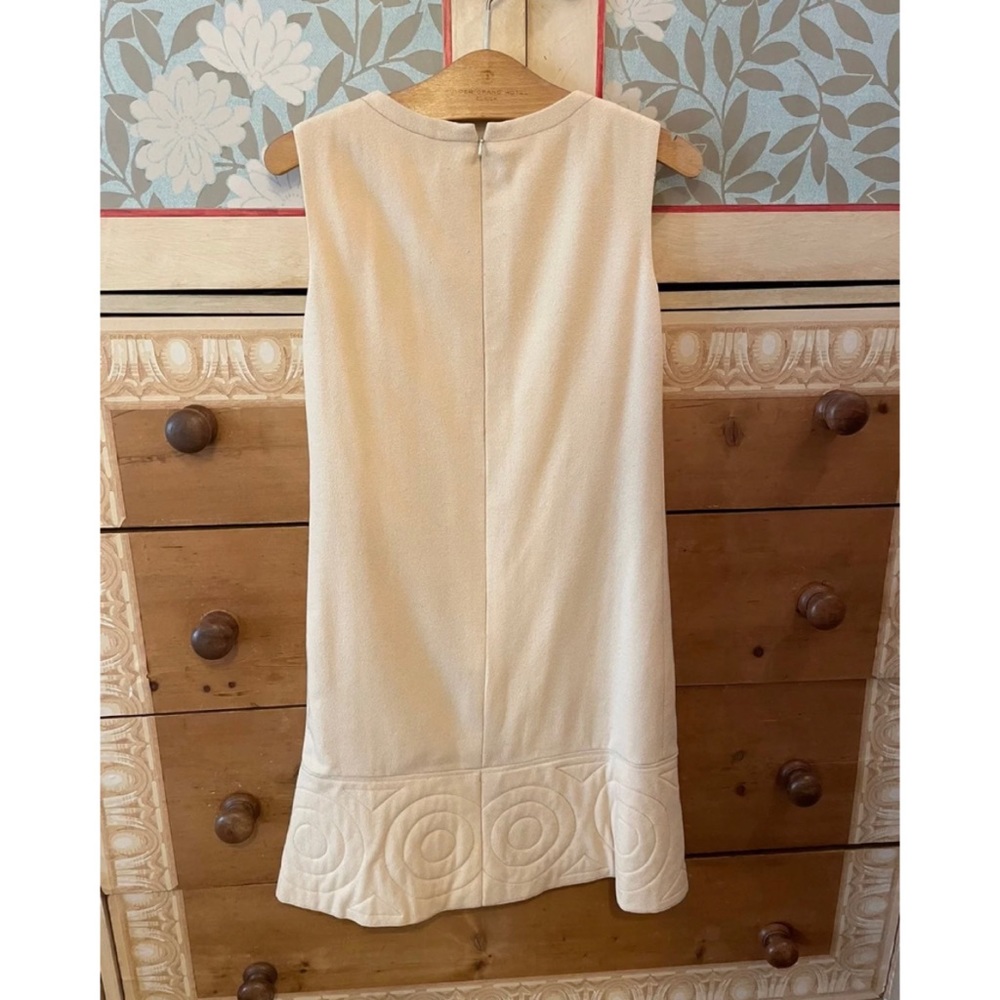 Vintage 1960s Pierre Cardin Space Age Geometric Print Beige Dress - Picture 2 of 11